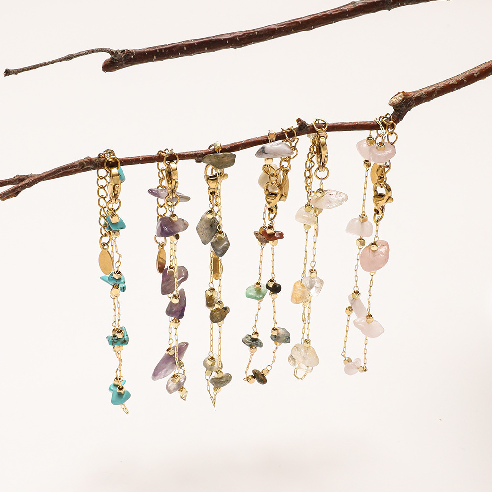 Stainless Steel, natural stone Material Vintage Style Color Block Stainless Steel Natural Stone Bracelets In Bulk