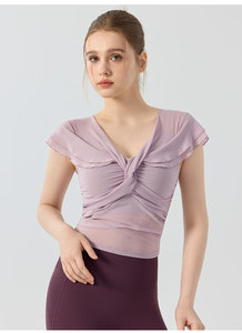AYM043668 V-Neck Mesh Print Yoga Top Short Sleeve Slim-Fit Aoyema wholesale