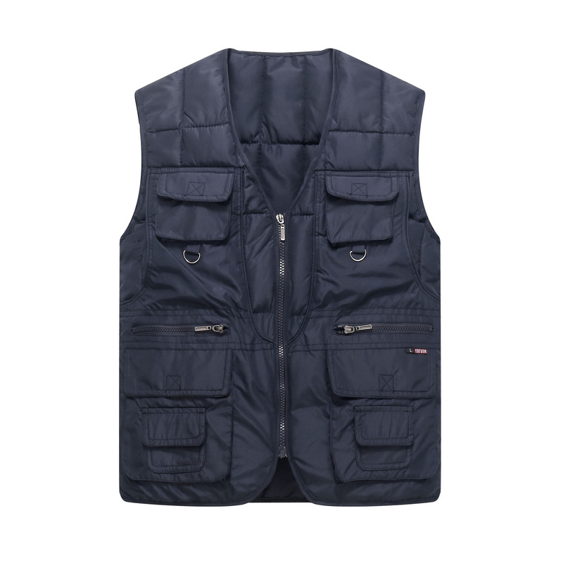 Ten Pockets Men's Cotton Vest Casual Cotton Vest Fishing Vest Thickened Factory Waistcoat Multi-Pocket Middle-Aged and Elderly