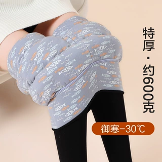 年年有鱼蚕丝羊毛打底裤女外穿冬季加厚加绒高腰显瘦弹力保暖裤