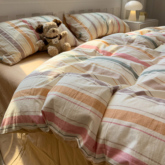 Cross-Border Solid Color Washed Cotton Four-Piece Set, Unprinted Brushed Quilt Cover, B&B Bed Sheetss, Student Three-Piece Set, Amazon Bed Cover