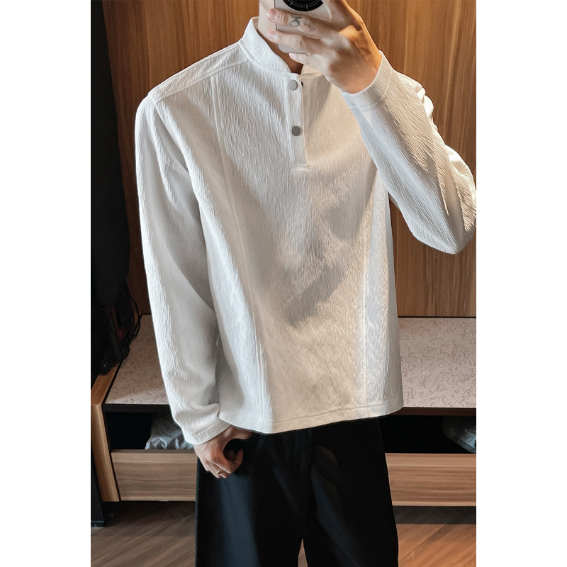 2026 Autumn New Arrival Hong Kong Style Plus Size Wavy Stripe Stand Collar T-shirt M-5X HT26679-TeP20 2026 Autumn New Arrival Hong Kong Style Plus Size Wavy Stripe Stand Collar T-shirt M-5X HT26679-TeP20