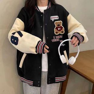 Vintage Bear Baseball Suit Girls Spring and Autumn ins Trendy 2022 New Student Loose Korean Style Top Casual Jacket