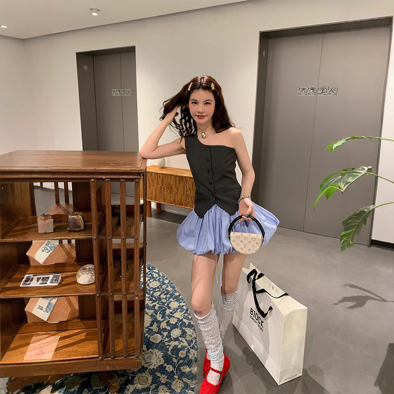 le rouge Zhou meimei shoulder focus simple high ji gray green shoulder stylish suit vest
