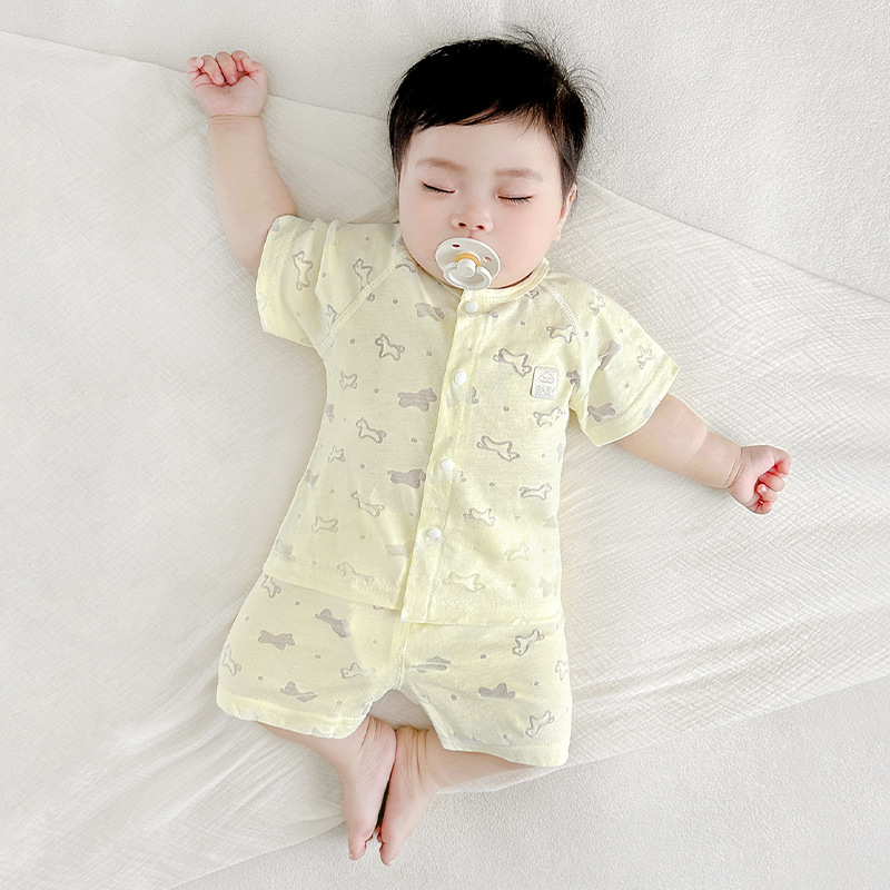 Traje de manga corta para bebé, estilo fino para niños de verano, salida dividida, niños y niñas, entrepierna abierta, ropa transpirable, ropa de verano para bebés image 8