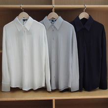 美式休闲落肩袖舒适透气纯棉宽松衬衫女春夏大码百搭显瘦长袖衬衣