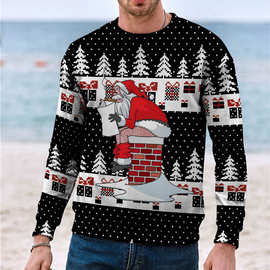 男女同款情侣款圣诞节冬季上衣时尚保暖印花长袖运动衫休闲