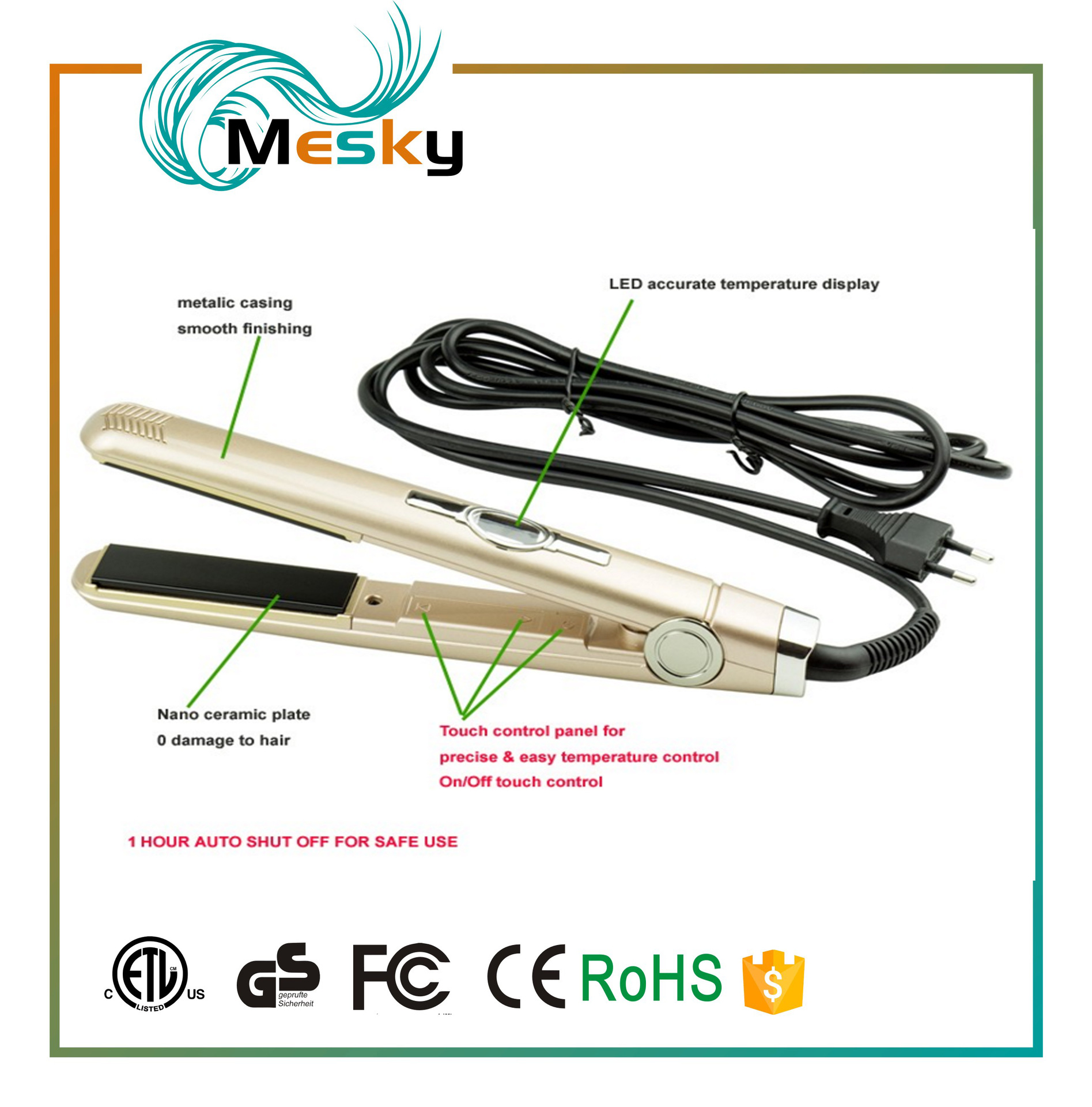 MESKY批发自有品牌个性化红外线扁铁品牌1寸扁铁直发器定制LOGO