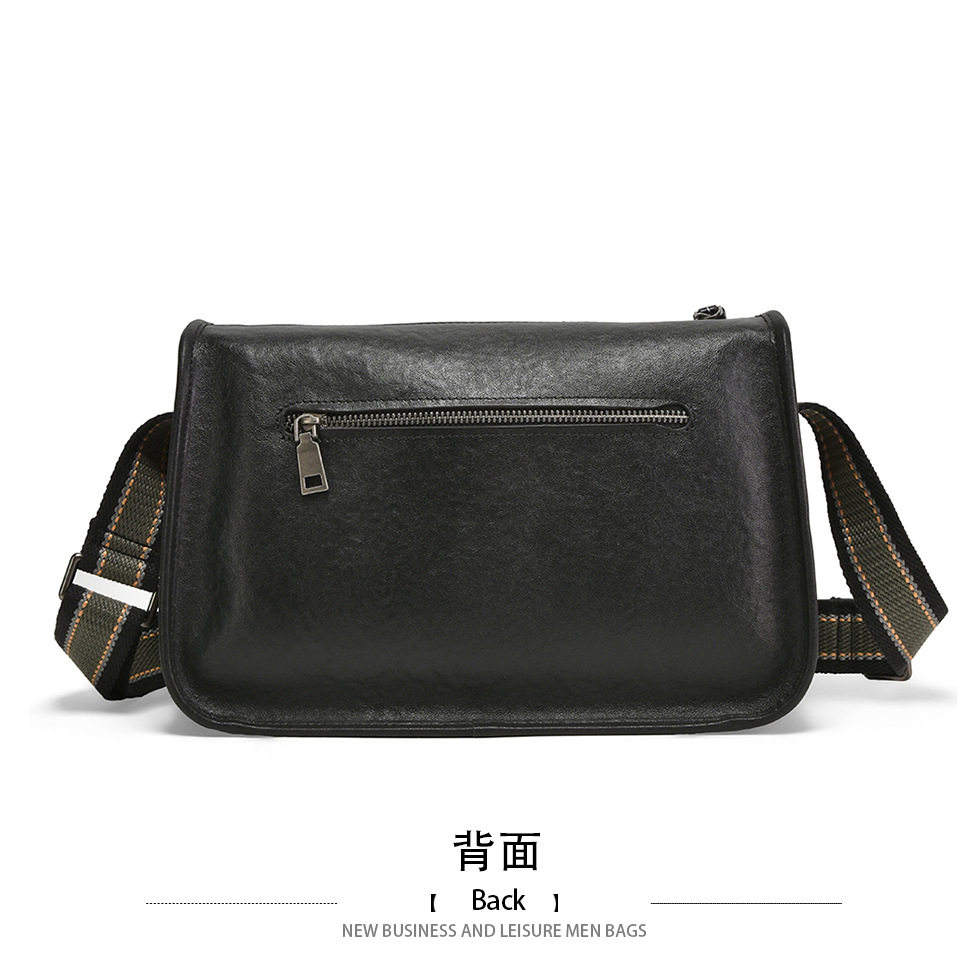 Túi đeo chéo nam da bò kiểu retro 29×11×17 cm — Màu đen da thực vật, Da cầm tay màu đen chi tiết 33