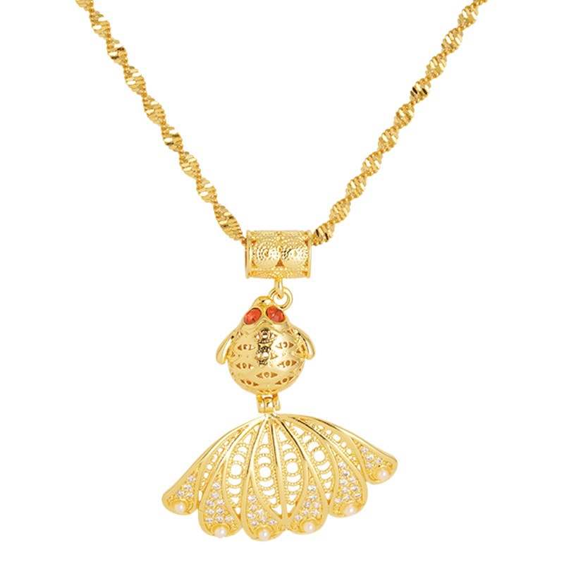 Colgante de pescado con incrustaciones de oro de lujo Vietnam arena oro moda estilo antiguo collar de mujer de alto grado colgante hueco todo a juego suministro de fábrica