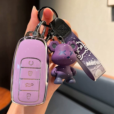 Edition e + Erez 5 Car key bag - chery-h-smart-4-key-single-shell-purple-purple-bear-pendant