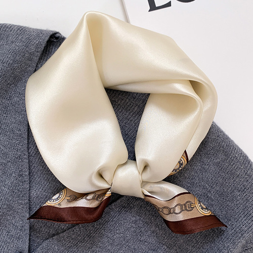  Korean version of the new spring and summer silk square scarf for women solid color 53cm scarf decorative headband small silk scarf