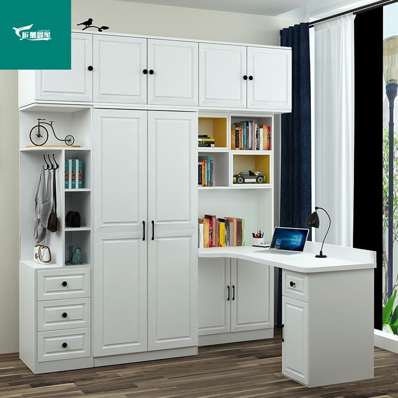 Household Small Apartment Conjoined Corner Desk Wardrobe Combination Children's Wardrobe with Multi-Functional Learning Computer Table