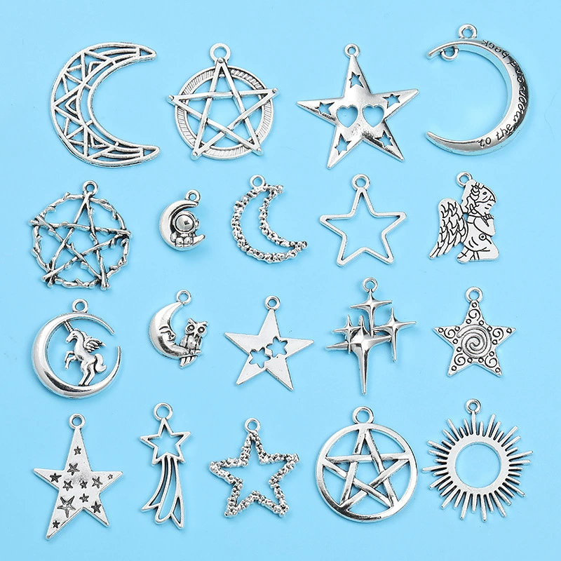 DIY ретро цинковый сплав пятиконечная звезда луна кулон ручной работы ожерелье браслет прямая продажа с фабрики A800542