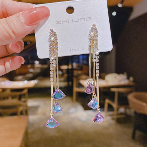 925 silver needle Dongdaemun temperament Internet celebrity earrings for women Korean micro-zirconia long earrings ins design earrings for women