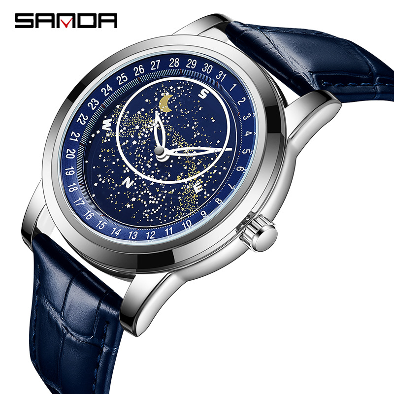SANDA 7001 Correa estrellada reloj mecánico automático reloj de negocios reloj creativo para hombres