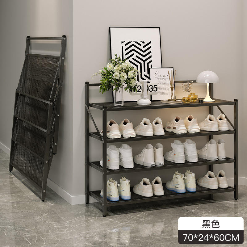 Zapatero de hierro forjado plegable, sin instalación en la puerta del hogar, metal simple 2023, nuevo gabinete de zapatos multicapa en blanco y negro explosivo