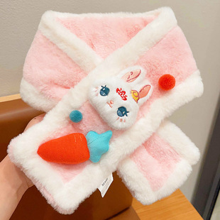 Children's Scarf 2024 New Autumn and Winter Girls Super Cute Rabbit Cross Neck Little Girl Windproof Warm Neck