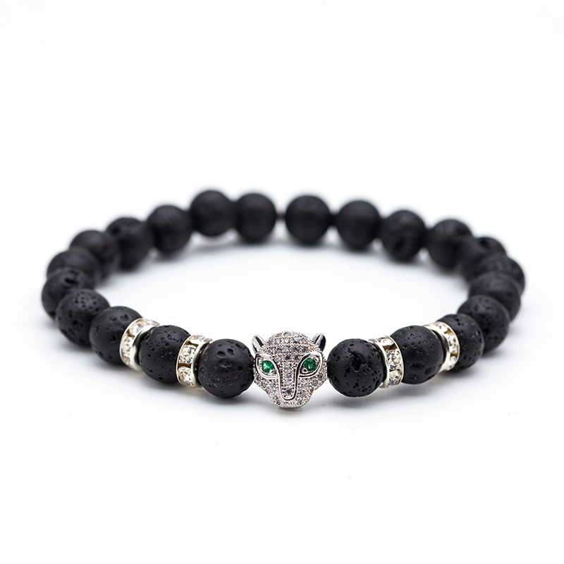 Frosted Volcanic Rock Bracelet Beads Leopard Lion Head Bracelet