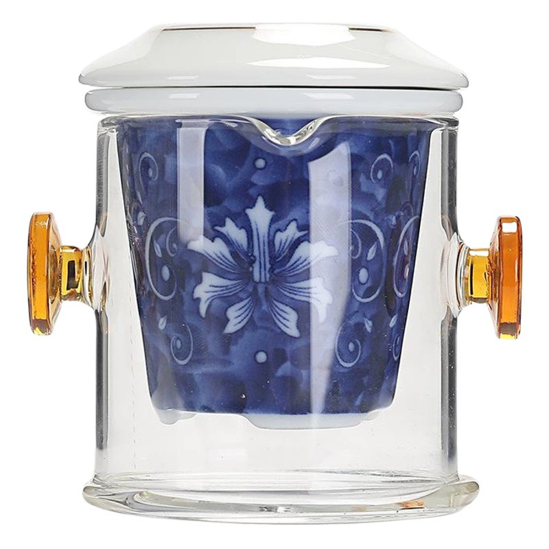 Термостойкий стеклянный чайник бытовой черный чай чашка керамический фильтр бинауральный стеклянный цветочный чайник простой синий и белый чайник