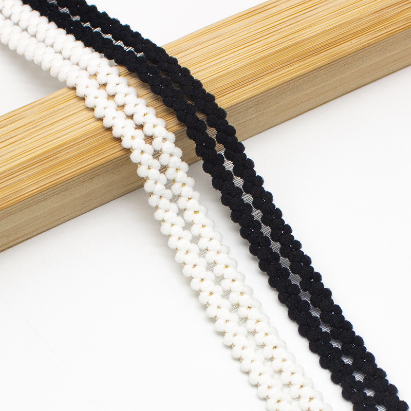 1.2CM双排毛球鱼丝弹力花边内衣文胸肩带婴儿发带纺织辅料DIY现货