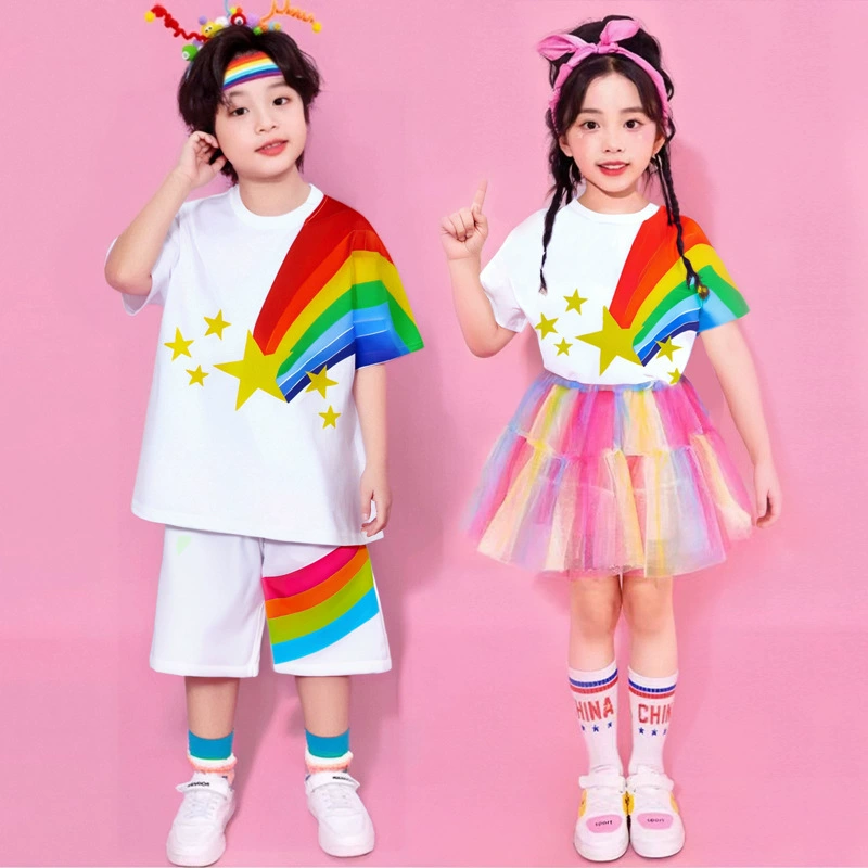 Детские костюмы для черлидинга допамина, костюмы для спортивных встреч учащихся начальной школы, радужные юбки-пачки, классная форма, хор.