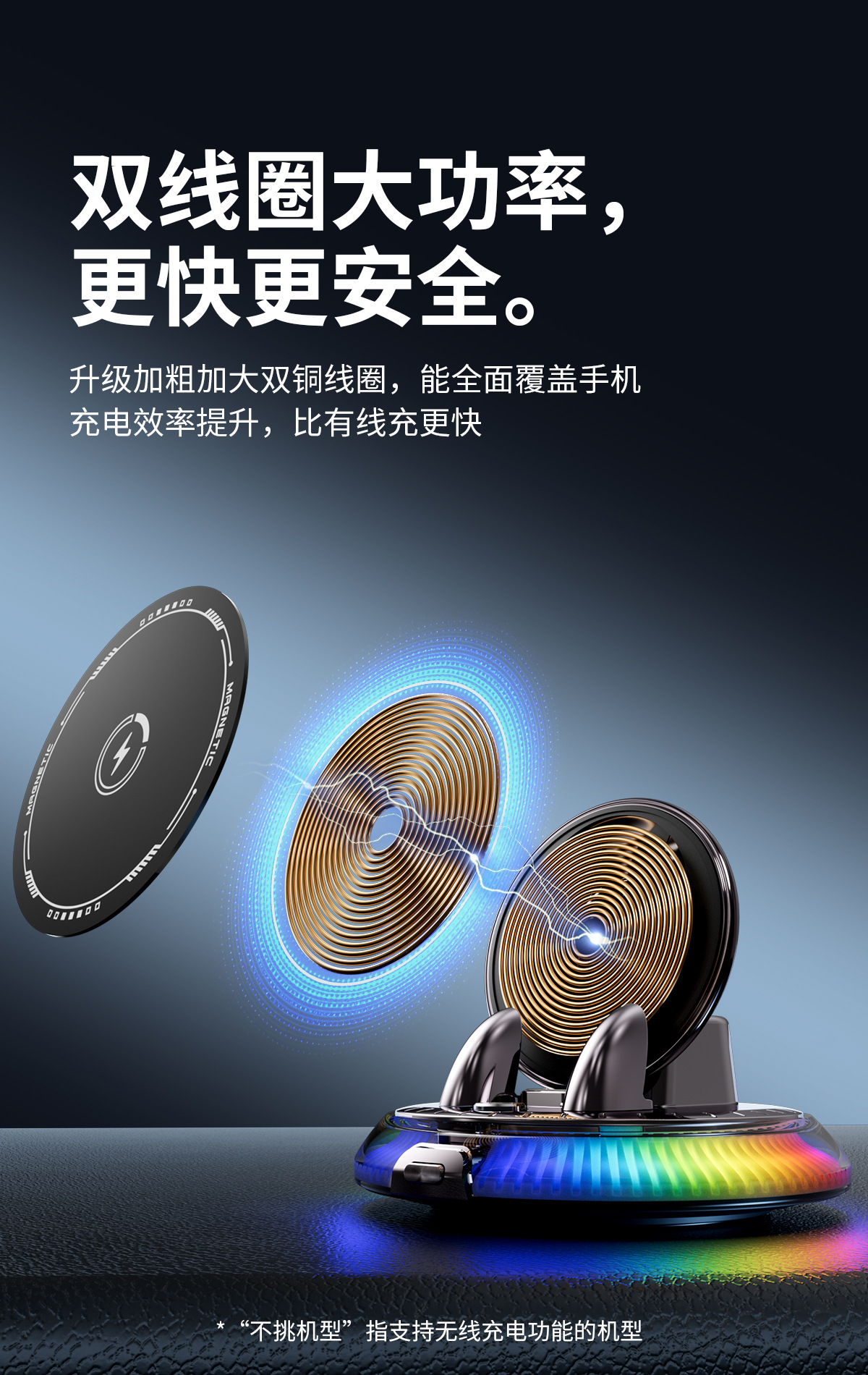 2026 New Model Car Phone Holder with Automatic Clamping, Wireless Charging, and Colorful Lights for Car Navigation