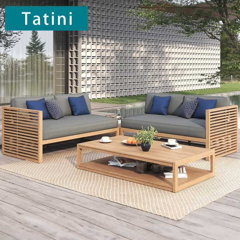 Conjunto de muebles de teca para patio exterior, sofá para terraza de villa, resistente a la corrosión, para jardín, a prueba de lluvia y sol, sofá de madera maciza.