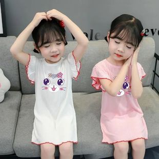 Girls Nightgown Summer Thin Ice Silk Little Girl Fairy Kidsren's Pajamas Princess Style Home Clothes Baby Air-Conditioned Clothes