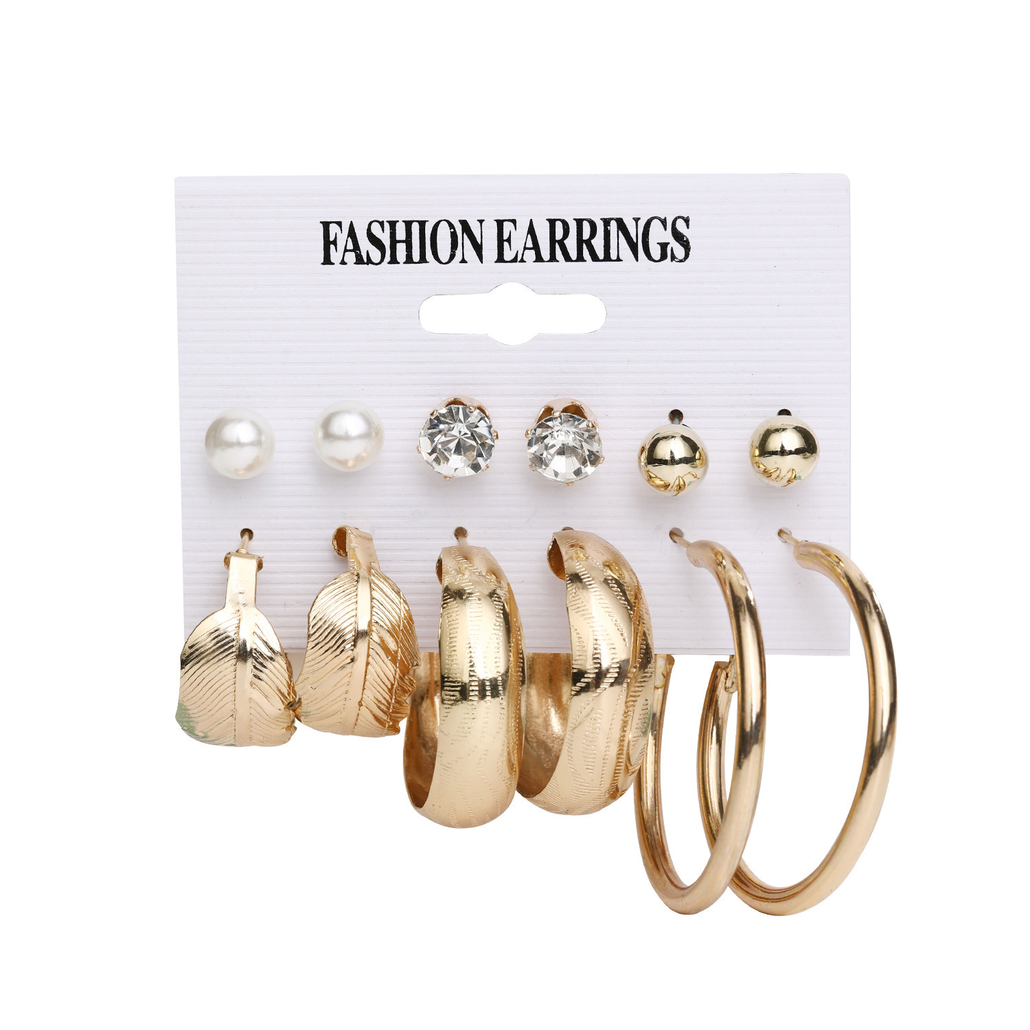 Earrings欧美跨境新款金属圆圈耳环套装6件套创意个性爱心耳钉女详情1