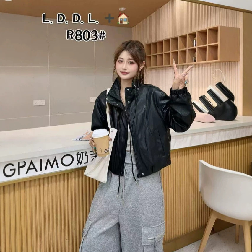 短款立领黑色皮衣外套女2026春秋季新款宽松百搭机车服皮夹克上衣