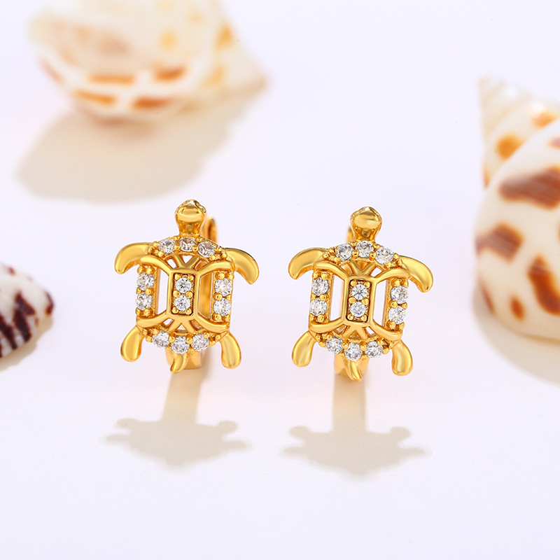 Xuping joyería de dibujos animados tortuga pendientes de orejas chapado en 24K personalidad pendientes de nicho de alta calidad al por mayor