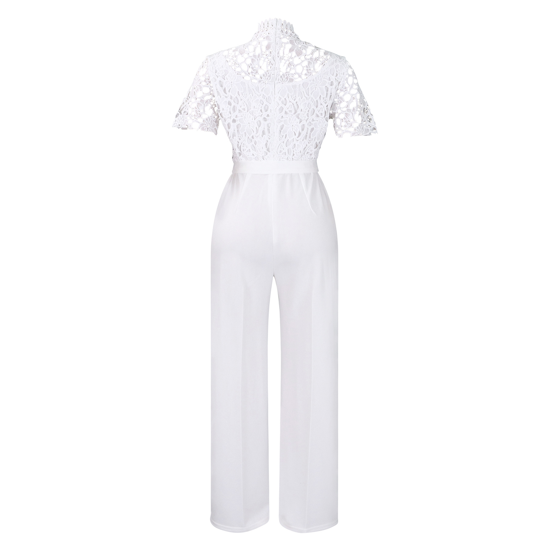 546g Weight Short Sleeve Sleeve Length Polyester Fabric Type High Waist Waist Line Jumpsuits Pants Type Daily Occasion Loose Fit Type Solid Color Pattern Summer Season Women's Gender Lace Design Casual Style Women's Daily Casual Solid Color Lace Jumpsuits 62