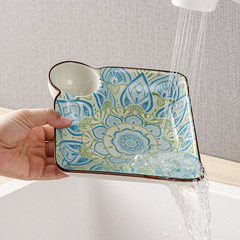 波西米亞花卉餃子盤帶小醋碟分格盤菜盤子歐式釉下彩創意陶瓷餐具