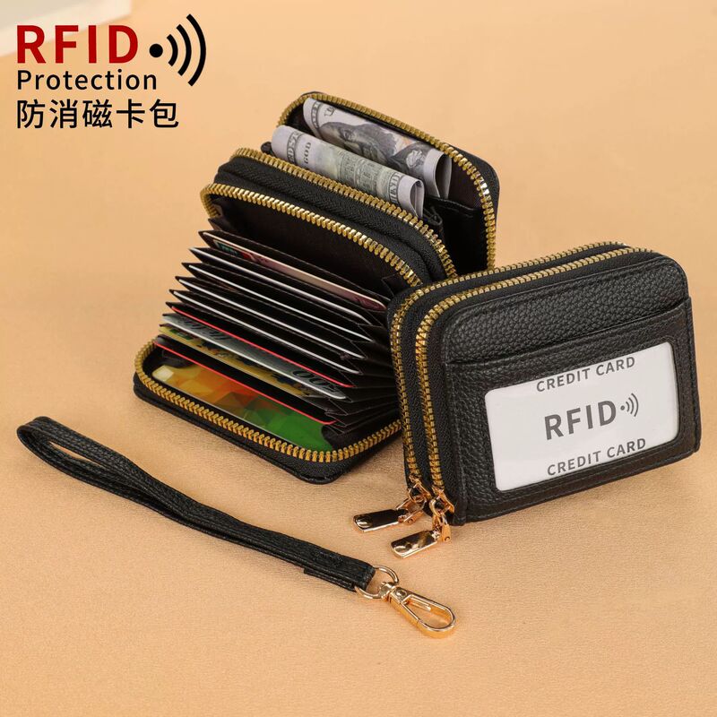 Multi-functional organ card bag anti-magnetic new style organ card bag double-layer zipper women's wallet large capacity pu card cover