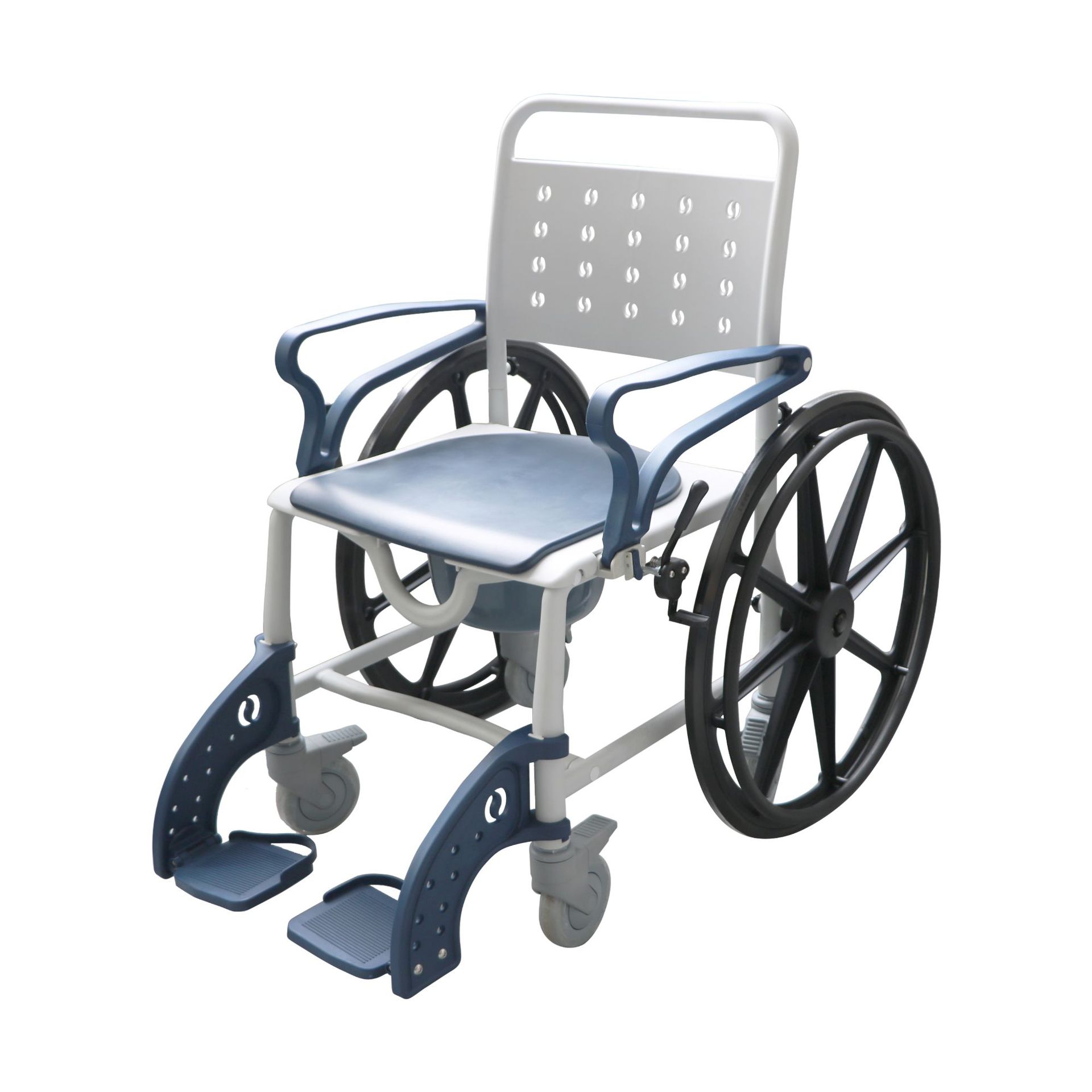 厂家热售新款四合一全塑料带大轮多功能轮椅马桶椅洗澡椅马桶增高