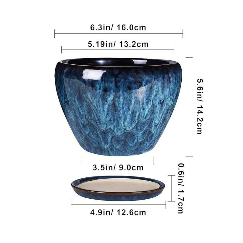 horno azul de cerámica mariposa orquídea verde plantación doméstica gran maceta decoración para el hogar con bandeja Amazon