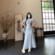 French Blue Sniffed First Love dress Summer New Waist Slimming Elegant Bubble Lotus Leaf Plaid Long Skirt