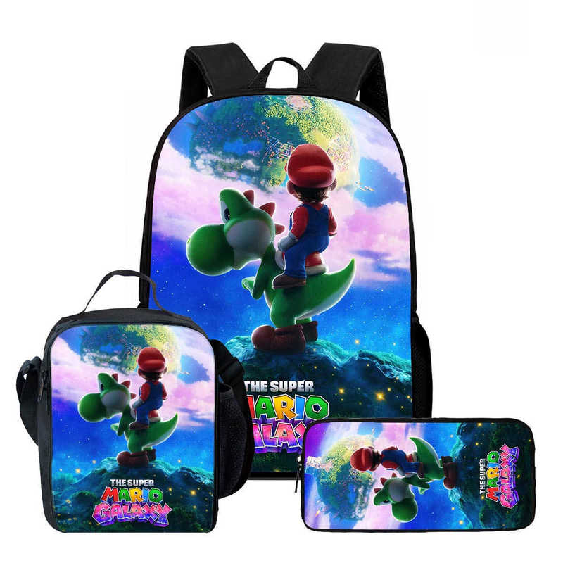 Cross-Border New Model Super Mario Galaxy Movie Student Backpack Lunch Bag Pencil Case Three-Piece Gift Set Cross-Border New Model Super Mario Galaxy Movie Student Backpack Lunch Bag Pencil Case Three-Piece Gift Set