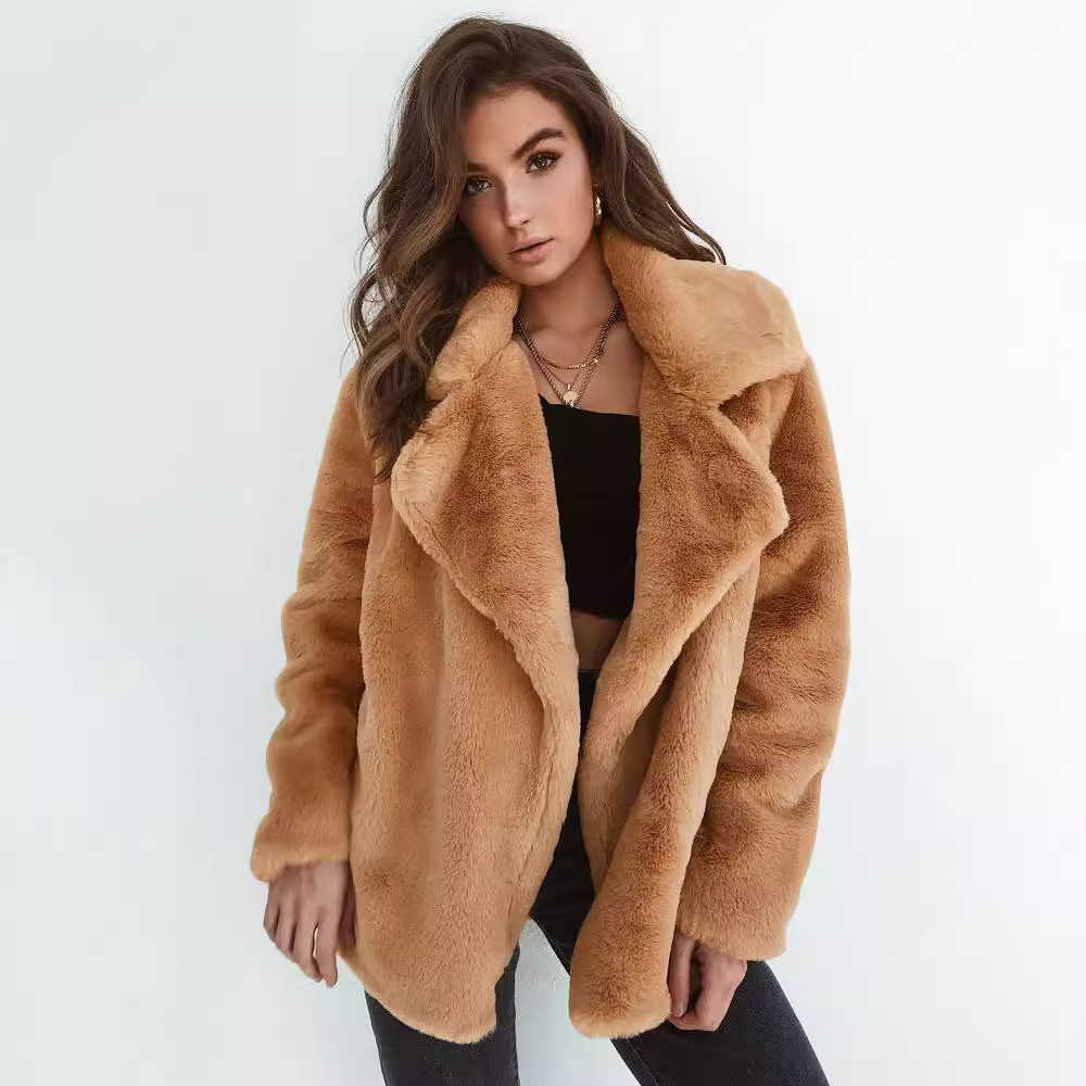 Vêtements pour femmes Manteaux en laine à revers en peluche pour femmes de style automne et hiver à la mode_voghion.com
