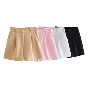 ZR foreign trade wholesale European and American style women's clothing INS fashion Joker high waist pleated casual shorts 1608 033 743