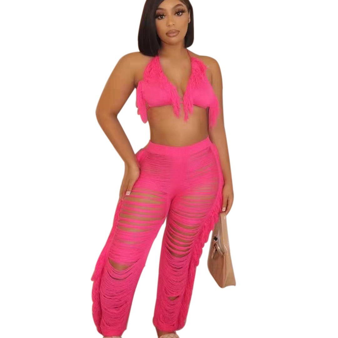 420g Weight Sleeveless Sleeve Length Spandex Fabric Type Pant Co-ord Set Sets Type 2 Pieces Set Quantity Holiday, Beach Occasion V Neck Neckline Regular Fit Fit Type Solid Color Pattern Summer Season Women's Gender Sexy Style Holiday Beach Women's Sexy Solid Color Spandex Pant Co-ord Set Pants Sets 8