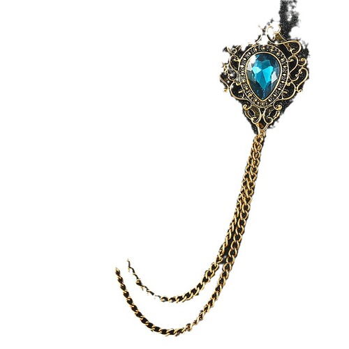 Retro crystal men's neckline temperament collar pin men's suit jacket trendy chain with diamond personalized fashion brooch