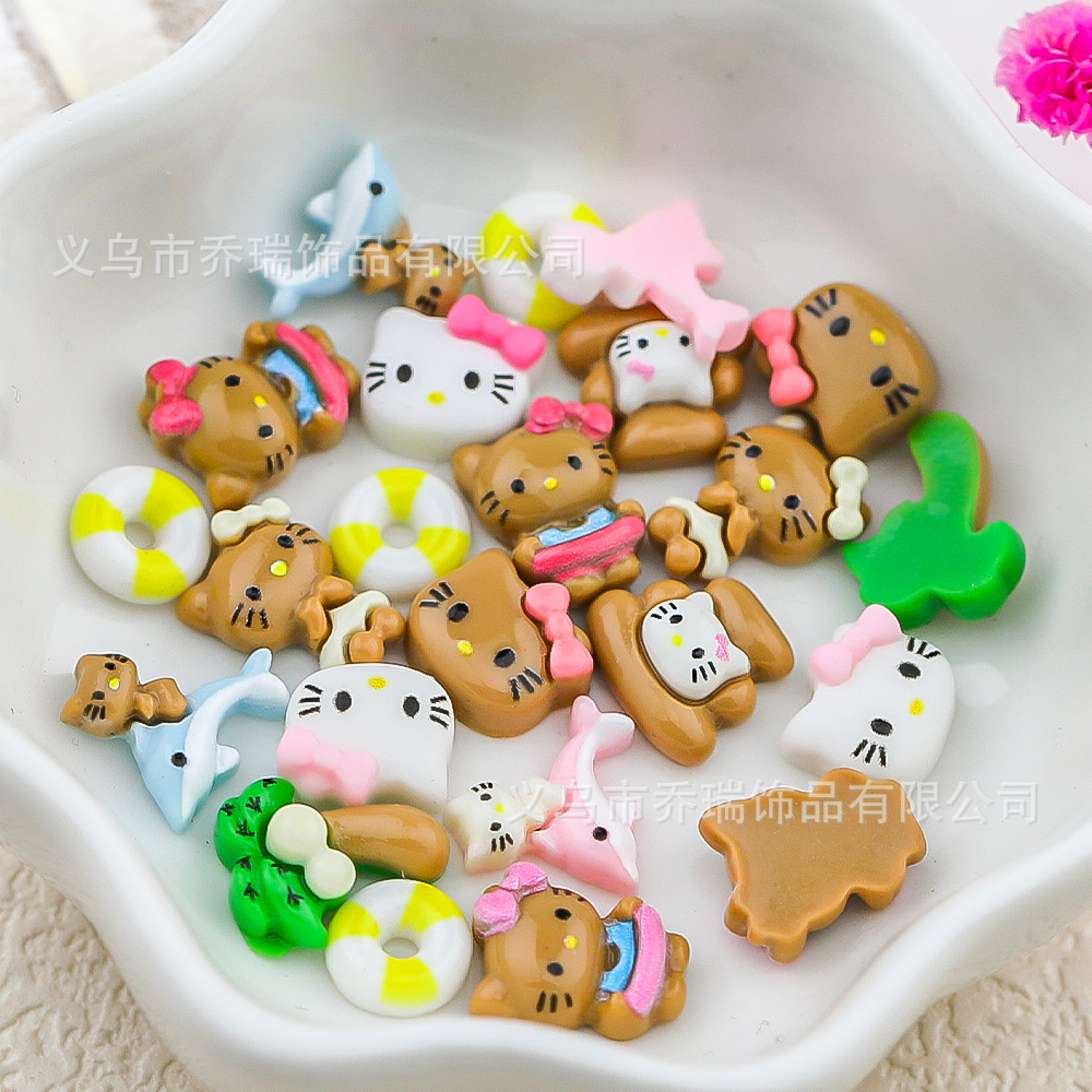 Hello Kitty Nail Art Red de celebridades de Internet Joyas de dibujos animados Sanrio diamante de resina pintado a mano lindos accesorios de gato KT