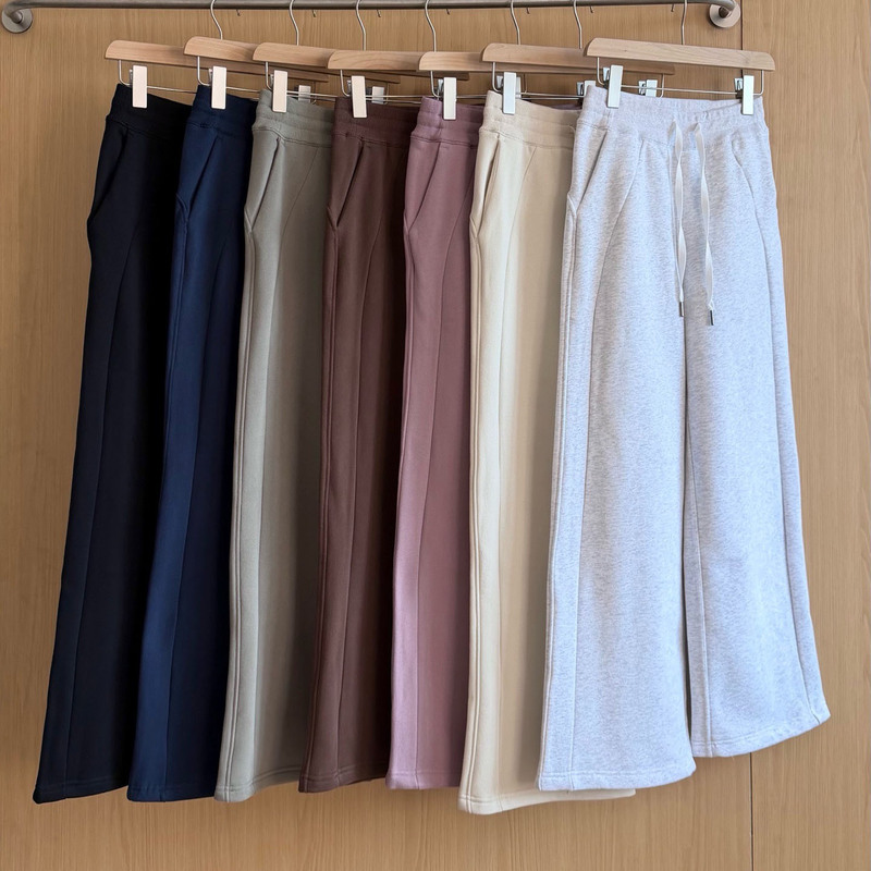 0826x4~26 Autumn New Style Sporty Simple Loose Versatile Women's Elastic Waist Wide-Leg Fleece-Lined Casual Pants