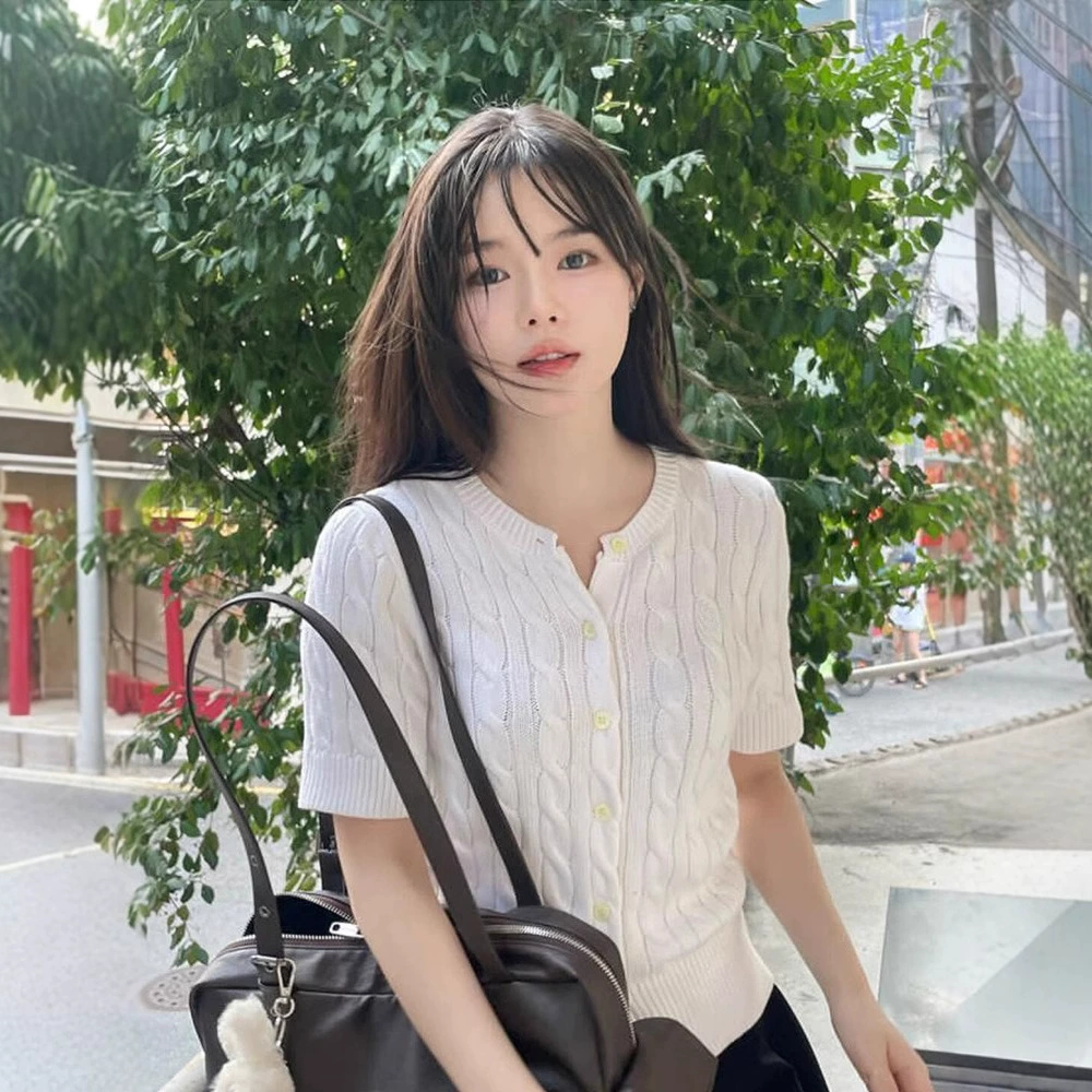 RL Rlaf новый стиль пони с вышивкой вьём свиток трикотажный кардиган с короткими рукавами блузка платок