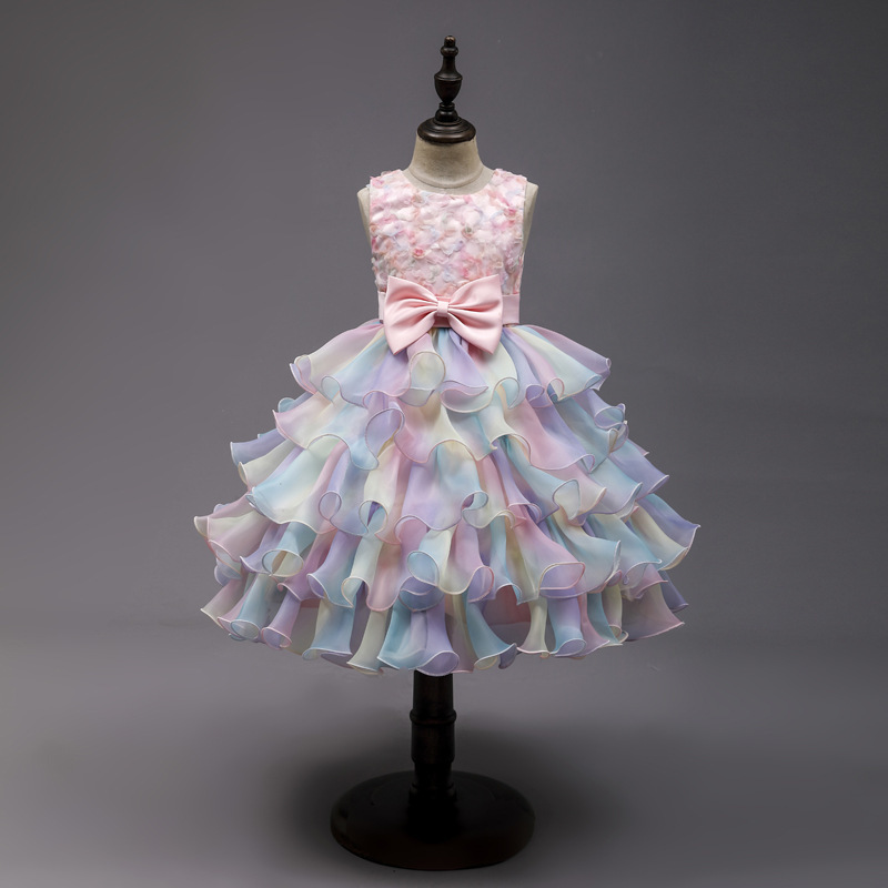 Girls' dress Princess dress birthday bow dress children's pettiskirt girls' host performance dress
