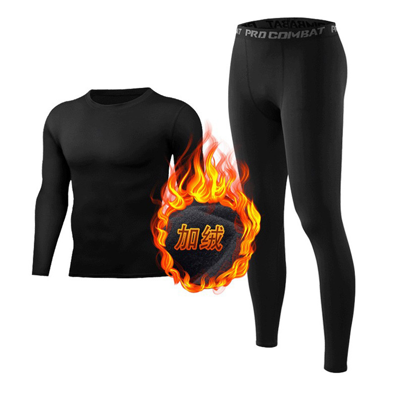 Fitness Clothes Men's Autumn and Winter fleece-lined Tights Running Training Gym fleece-lined Tight Pants Sports suit