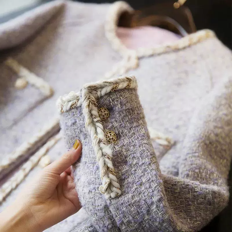 Лавандовый демисезонный короткий кардиган, стиль Chanel, для подростков