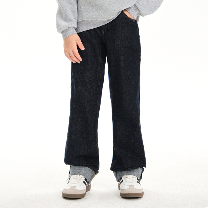 DK Children's clothing 2024 spring and autumn clothes girls' and boys' Curling jeans straight medium and big children's casual western style long pants